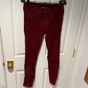 Tag & Bone Burgundy Merlot Suede Pants with Zipper Detail